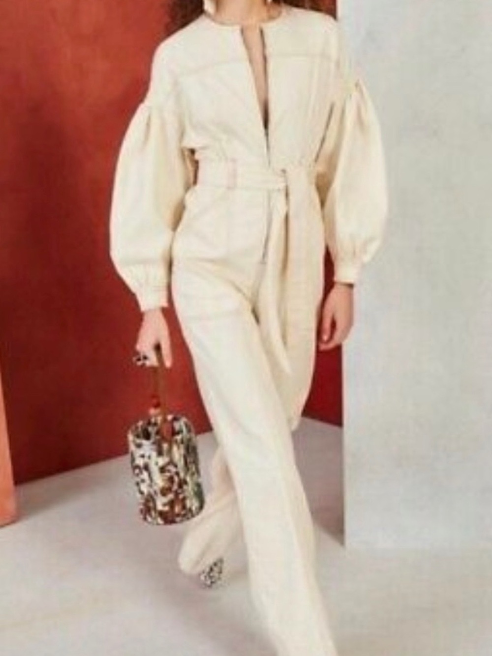 Ulla Johnson Cream Long Sleeve Utility Jumpsuit